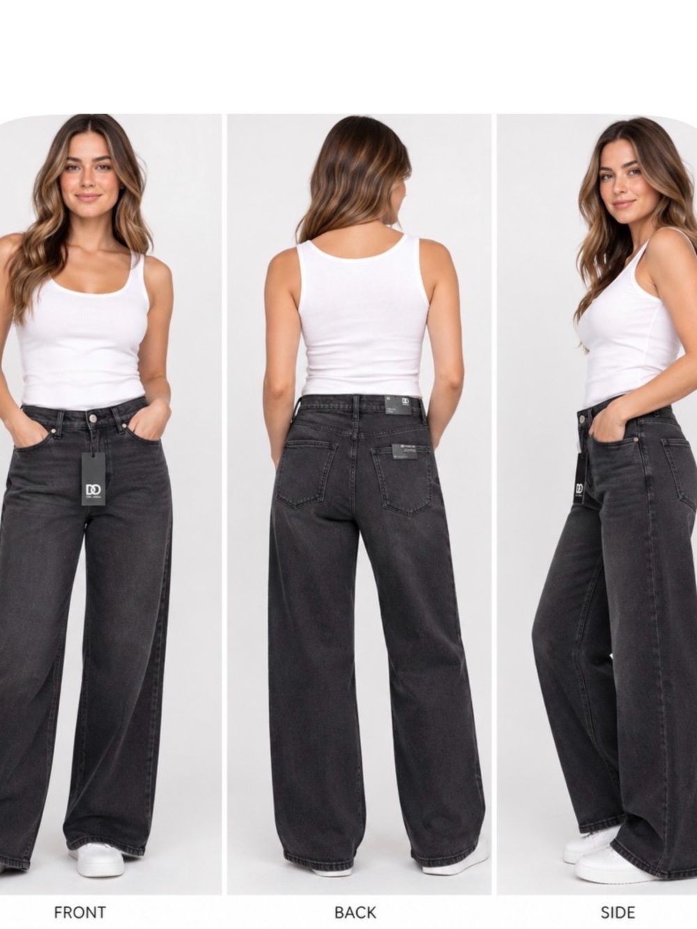 High-Rise Wide Leg Jeans in Washed Black by